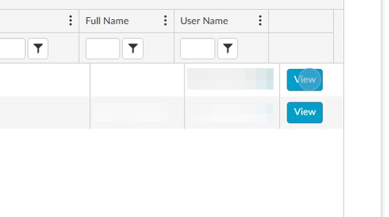 A table displays columns for Full Name and User Name with corresponding blue 